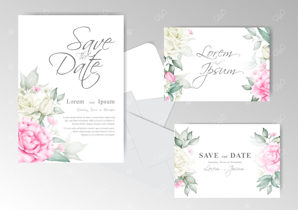 قالب کارت دعوت عروسی با طراحی گل‌های زیبا