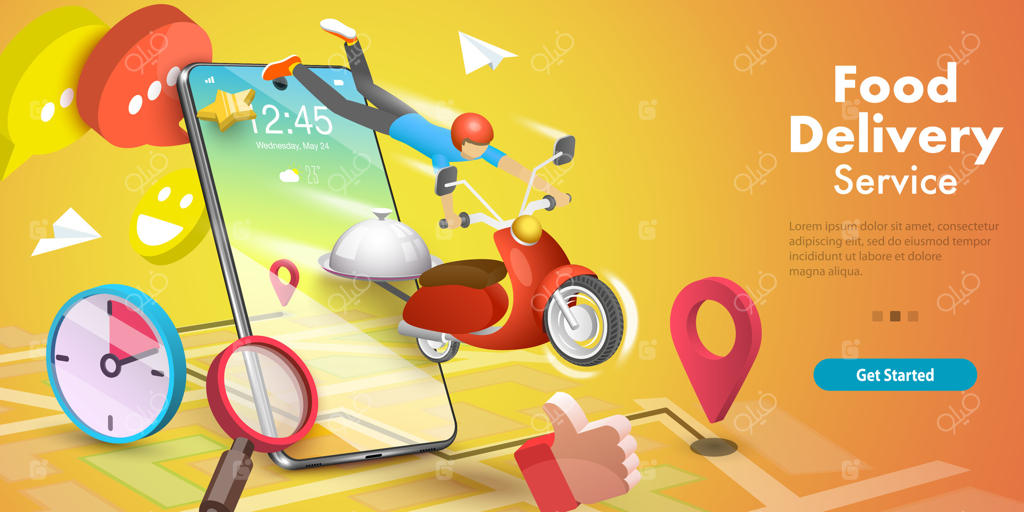 تصویرسازی مفهومی سه بعدی، ایزومتریک و تخت سرویس سفارش آنلاین غذا