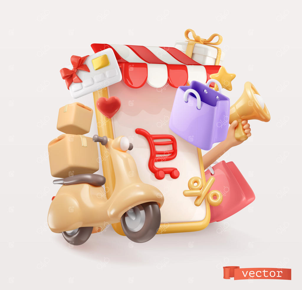 تخفیفات فروشگاه آنلاین با تصاویر سه‌بعدی وکتور