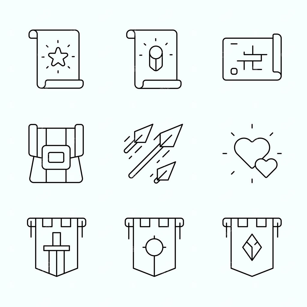 مجموعه آیکون‌های نقش‌آفرینی شامل کلاس‌های شخصیت، آیکون‌های پاداش، زندگی اضافه، موجودی و پیکان مهارت برای رابط بازی فانتزی