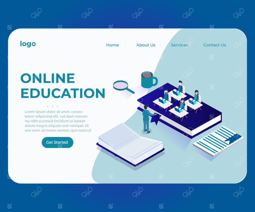 طرح مفهومی ایزومتریک آموزش آنلاین معلم به دانش‌آموزان