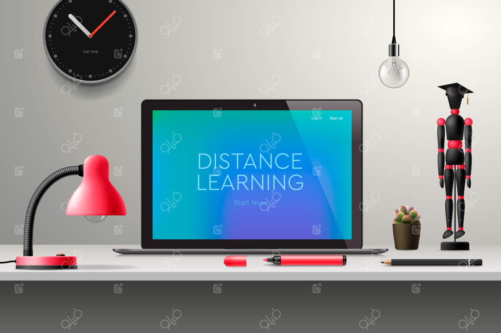 یادگیری از راه دور و آموزش آنلاین، محیط کار در خانه، تصویرسازی