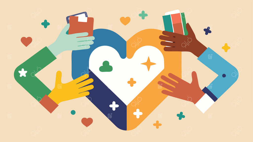 دست‌های متفاوت در کنار هم: دستانی با رنگ پوست‌های گوناگون دور هم جمع شده‌اند تا شکل قلبی بسازند. هر دست نمادی از تنوع عصبی مانند پازل را در خود دارد.