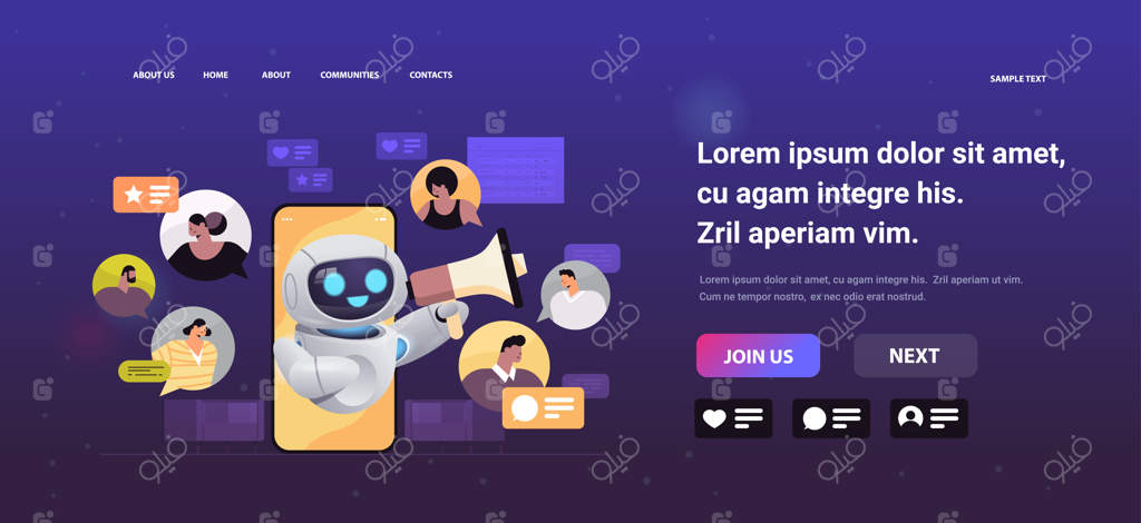 چت‌بات با استفاده از بلندگو در حال گفتگو با تجار با ملیت‌های مختلف در کنفرانس مجازی روی صفحه تلفن هوشمند