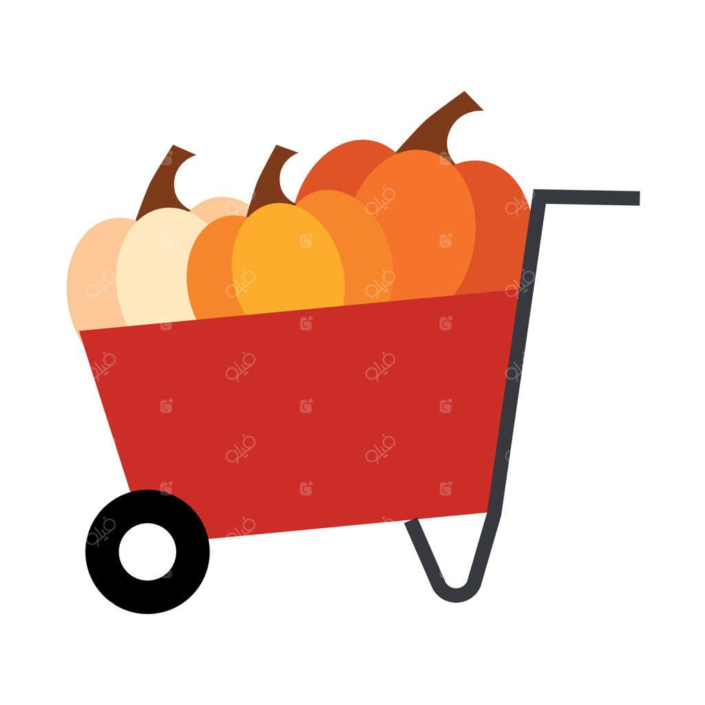 چرخ‌دستی باغ با کدو تنبل‌ها - عنصر مزرعه. روستا محصول را جمع‌آوری کرد. کشاورزی کودکانه و خنده‌دار