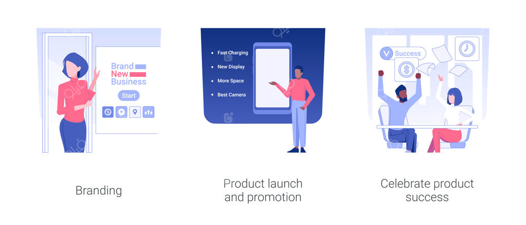 راه‌اندازی محصول: مجموعه‌ای از تصاویر مفهومی وکتور جداگانه