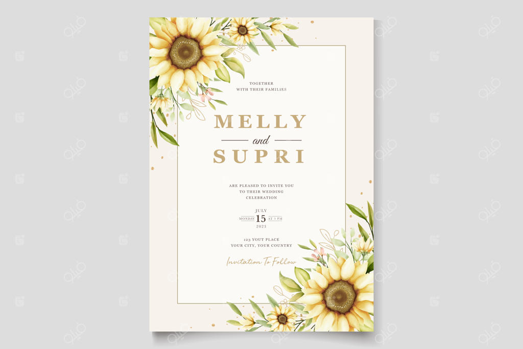 کارت دعوت گل آفتابگردان با آبرنگ