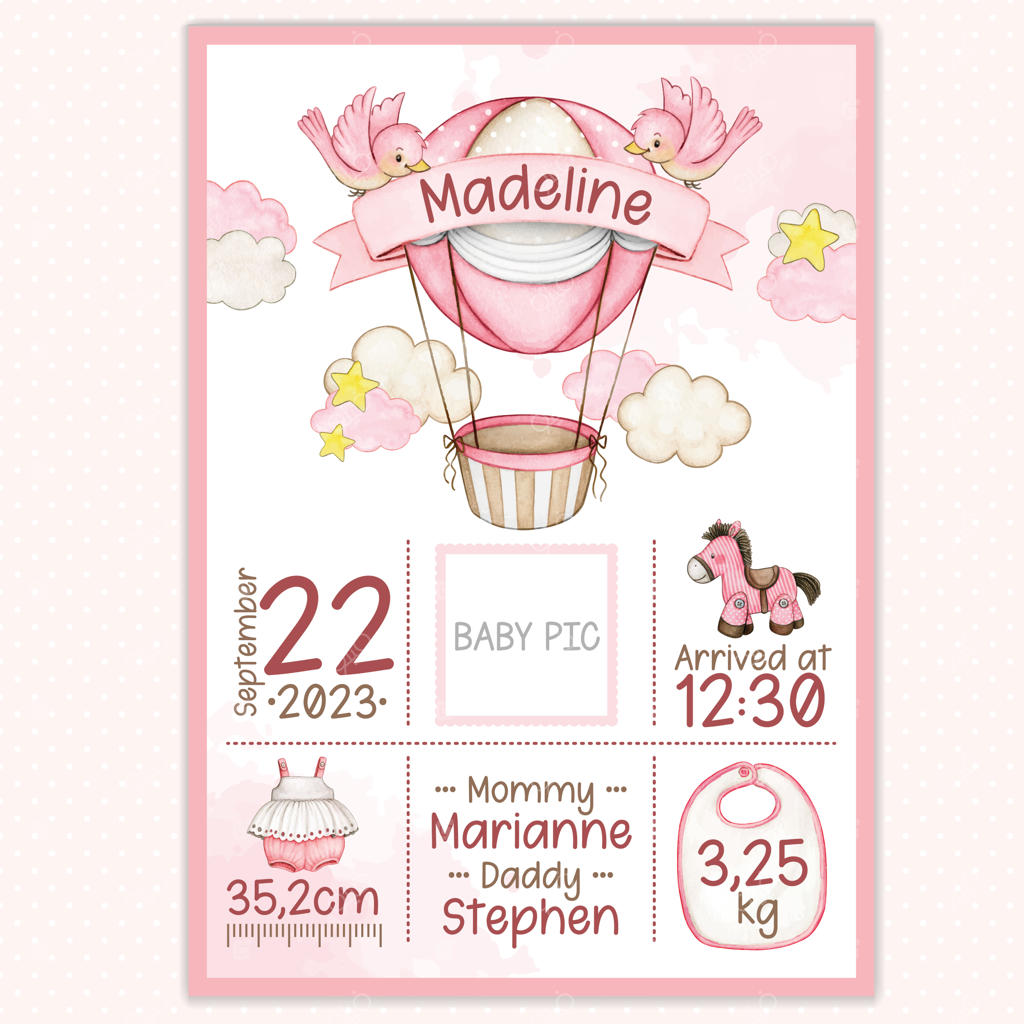 پوستر اعلام تولد با طراحی نسبت طلایی آماده چاپ