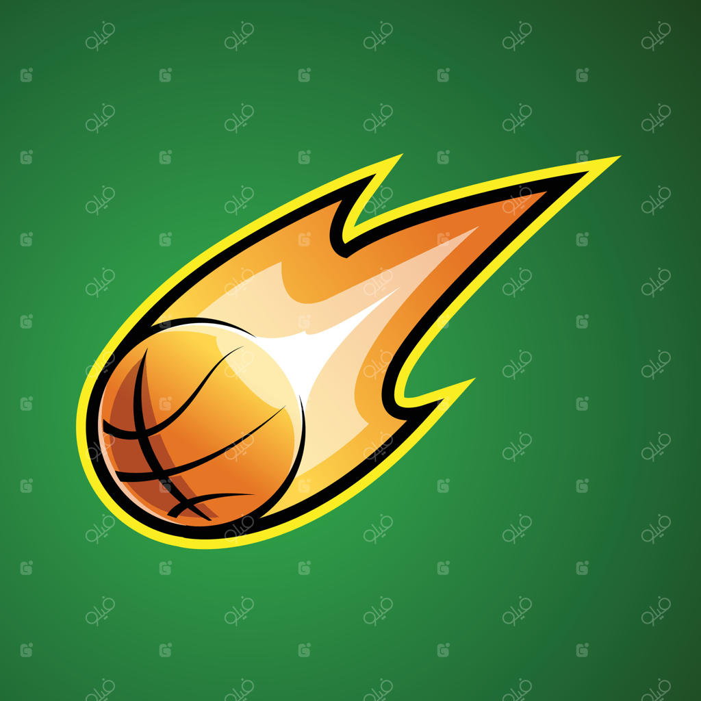تصویر کارتونی بسکتبال آتشین برای قالب لوگو و برچسب