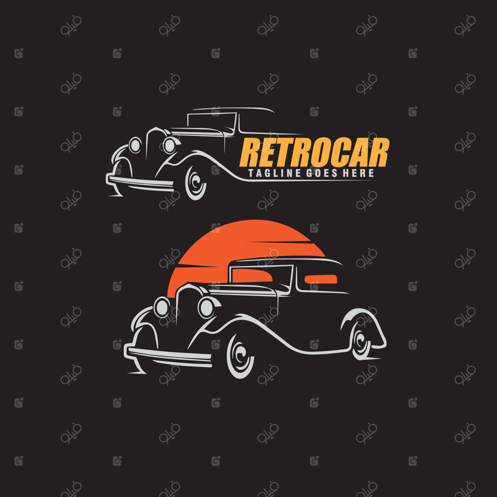 تصویرسازی و قالب طراحی لوگوی وینتیج گاراژ خودروهای کلاسیک و رترو
