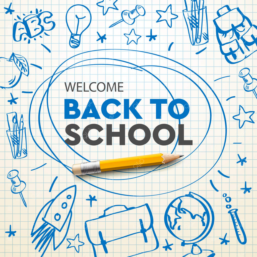 بنر بازگشت به مدرسه، طراحی روی کاغذ شطرنجی، تصویرسازی.