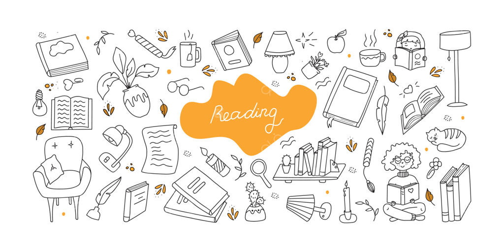 مجموعه‌ای از کتاب‌های خواندنی طراحی شده با دست.