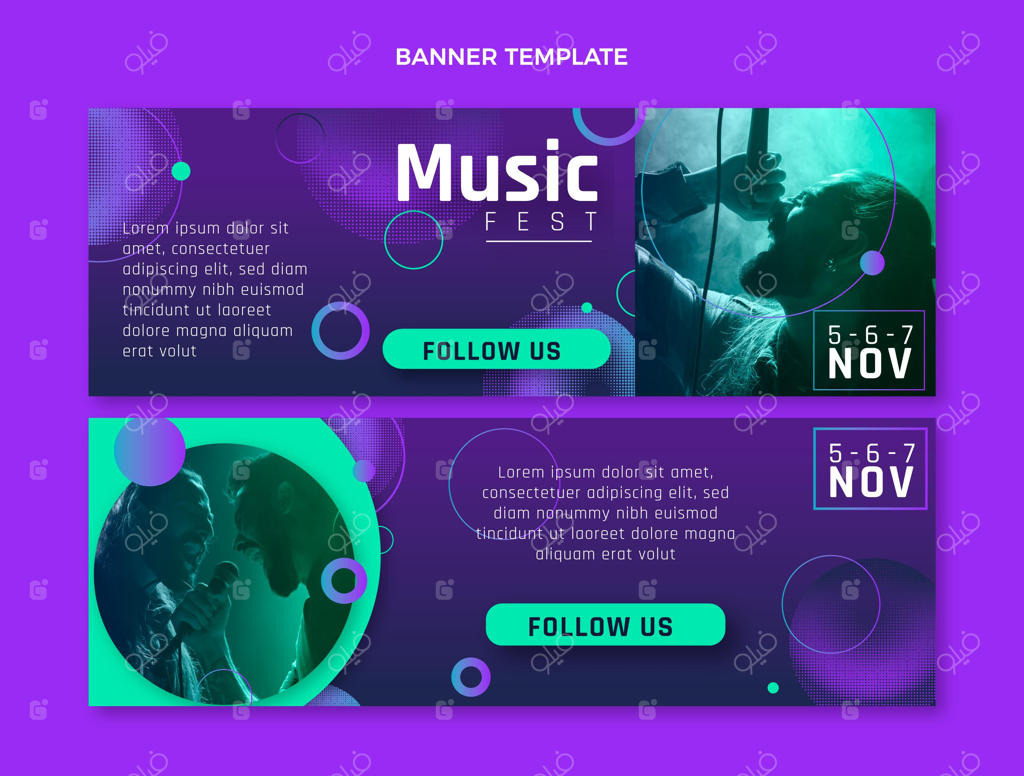 بنرهای افقی جشنواره موسیقی با طرح هافتون گرادیان