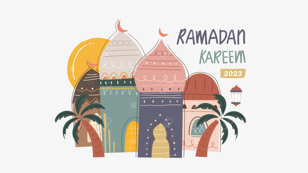 تصویرسازی وکتور رمضان کریم برای کارت پستال و پوستر تبریک عید اسلامی