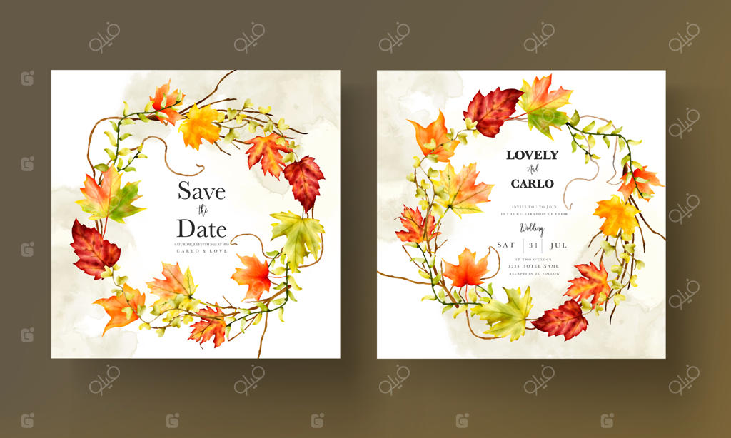 قالب دعوتنامه عروسی با طرح برگ‌های زیبای افرا