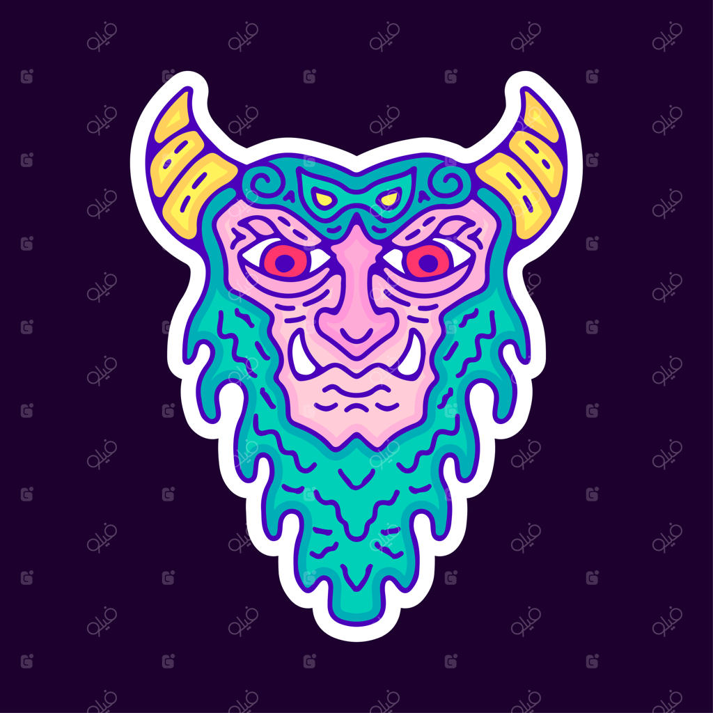 کارتون چهره هیولای روانگردان، تصویرسازی برای تیشرت، برچسب یا پوشاک.