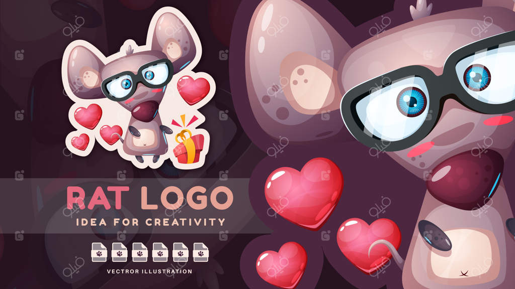 شخصیت کارتونی حیوان بامزه موش با قلب - وکتور EPS 10
