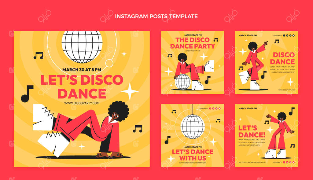 قالب طراحی فلت برای مهمانی دیسکوی رترو