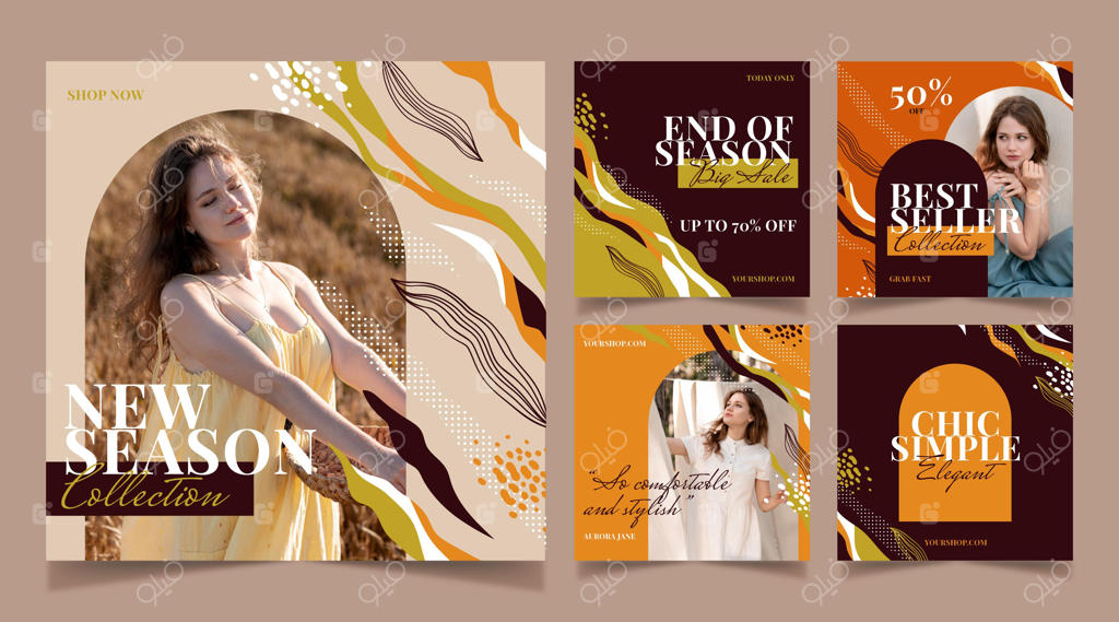 پست‌های اینستاگرام با اشکال انتزاعی دستی طراحی شده