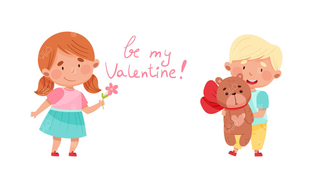 ولنتاین من باش؛ تصویرسازی کارتونی دختر و پسر عاشق و دوست‌داشتنی