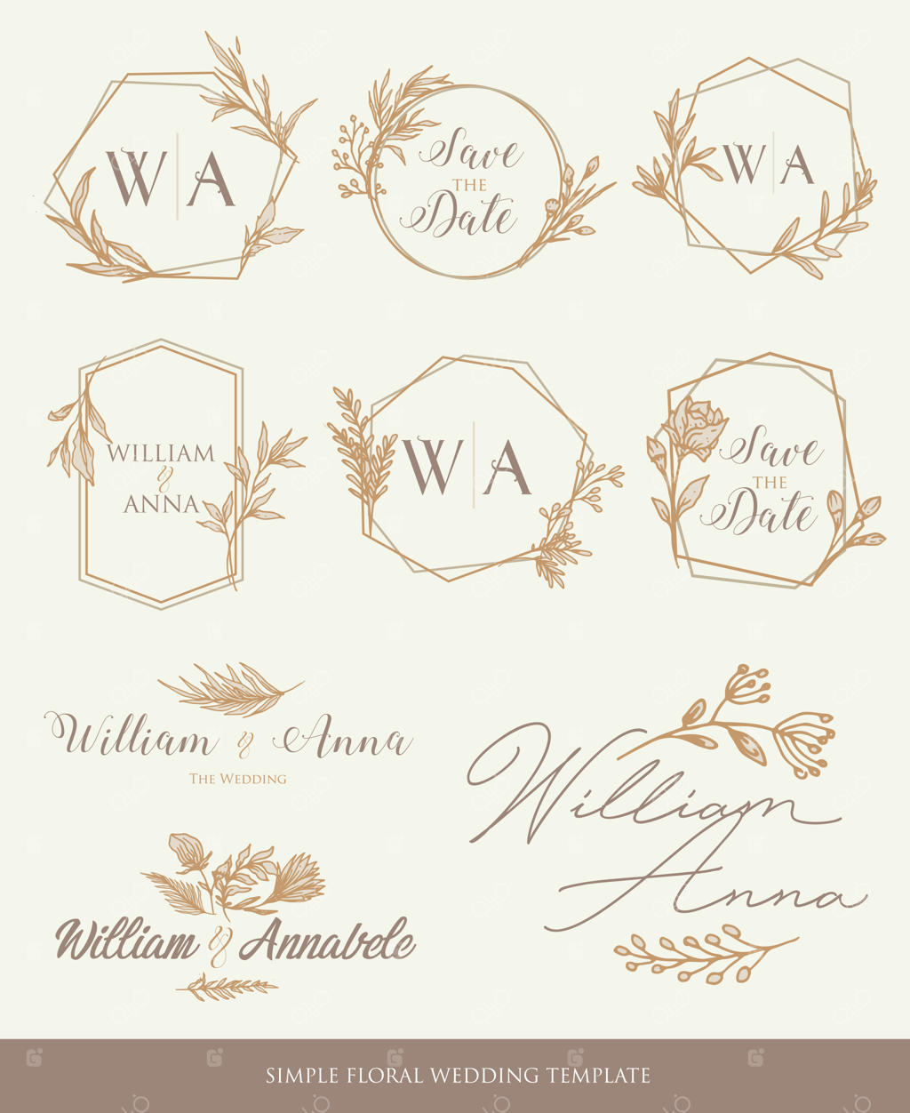 المان‌های تزیینی قالب کارت یادآوری تاریخ عروسی