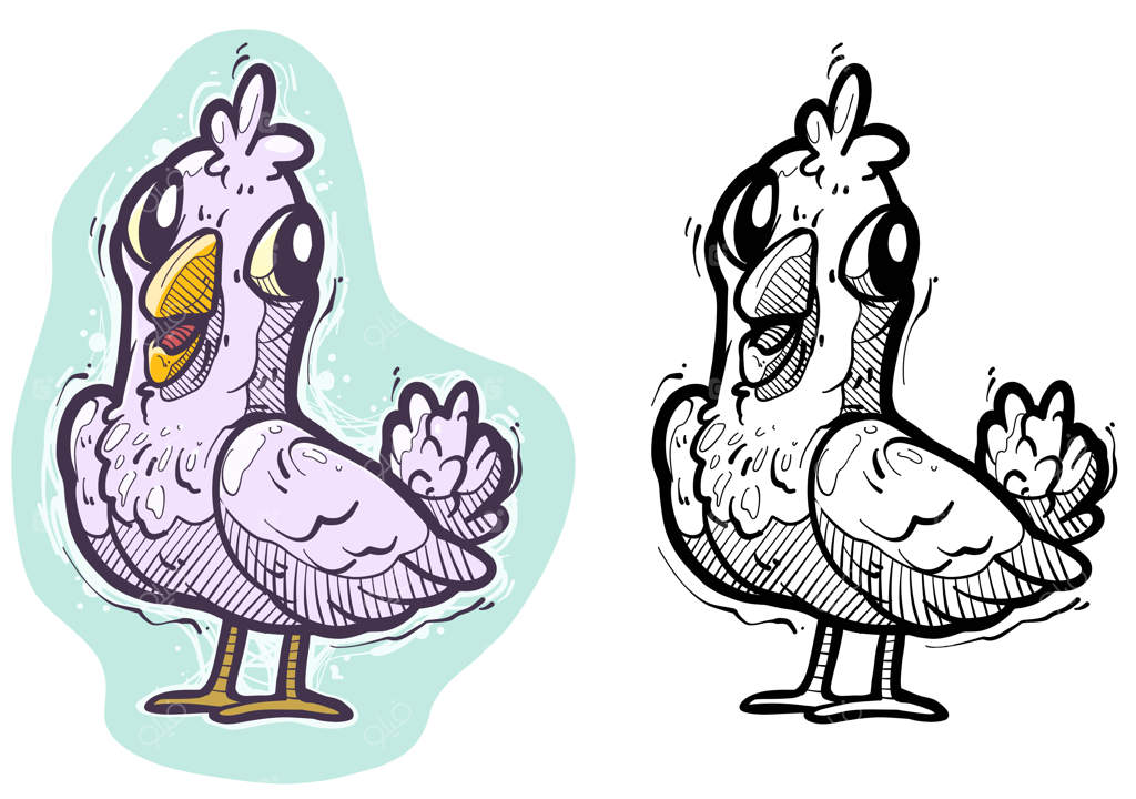 کبوتر بامزه و صورتی کارتونی با طرحی رنگارنگ