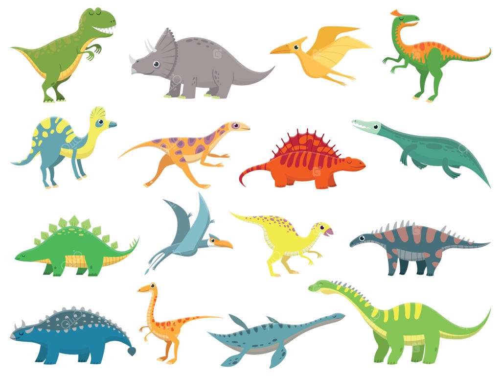 دایناسور کوچولوی بامزه، اژدها و شخصیت بامزه دایناسور. مجموعه‌ای از تصویرسازی‌های کارتونی و فانتزی دایناسورها