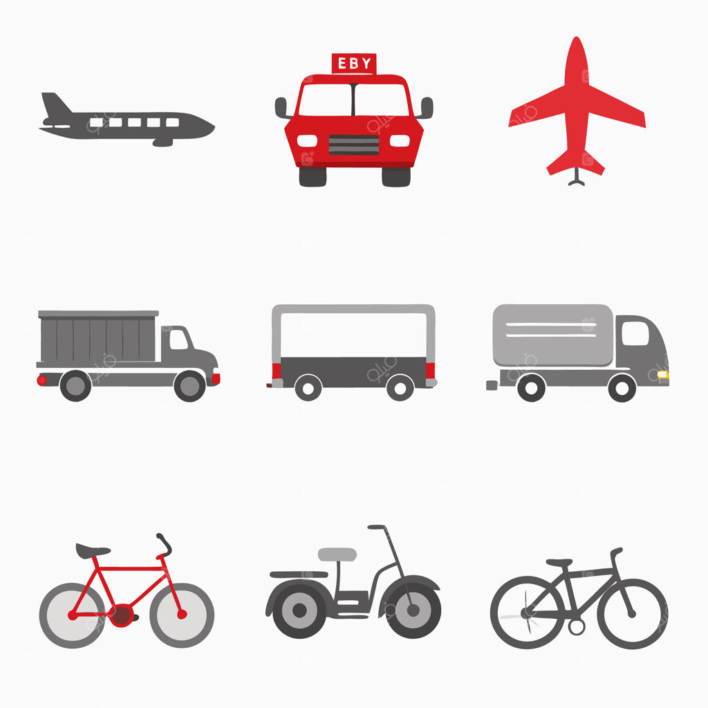 آیکون‌های رنگارنگ انواع وسایل حمل‌ونقل برای اینفوگرافیک با قابلیت تغییر رنگ