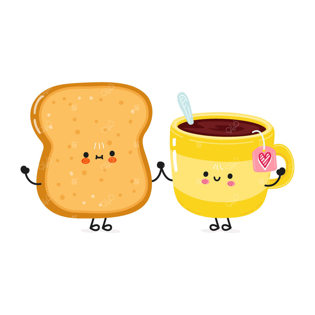 تصویرسازی کاراکتر فنجان چای و نان تست