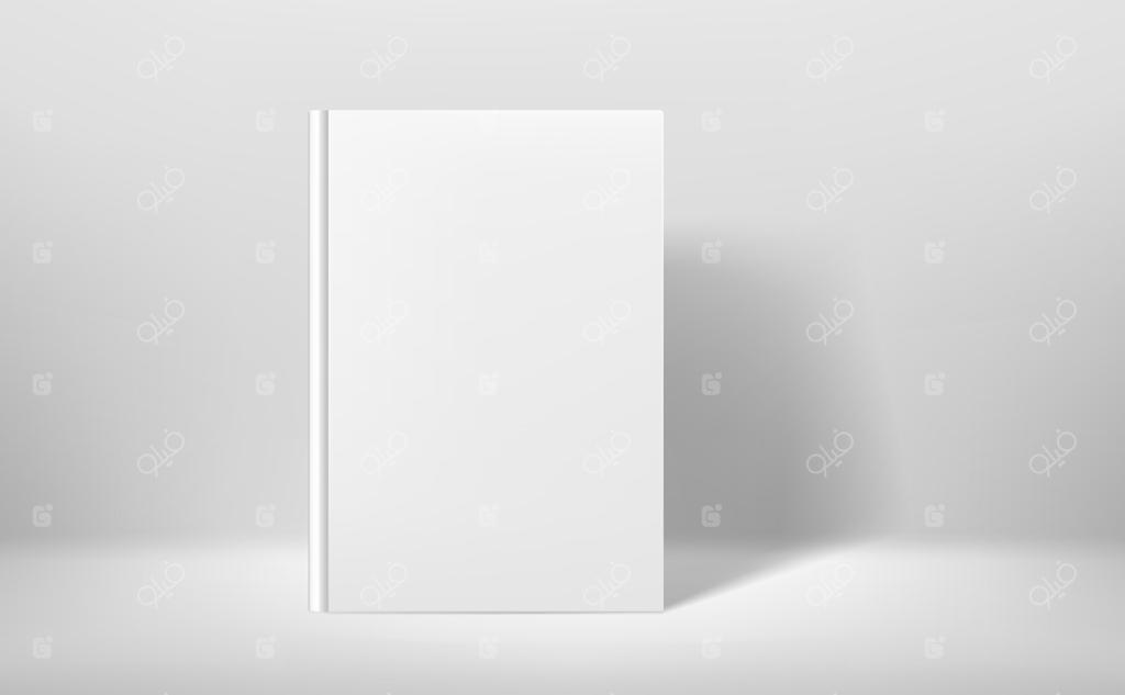 موکاپ وکتور واقع‌گرایانه کتاب سفید در فضای داخلی سفید با سبک سه‌بعدی