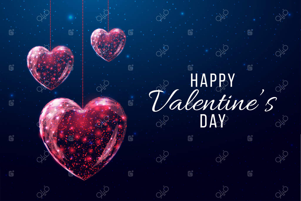 بنر روز ولنتاین مبارک: قلب سیمی به سبک Low Poly. تصویرسازی سه‌بعدی مدرن و انتزاعی بر روی پس‌زمینه آبی تیره.