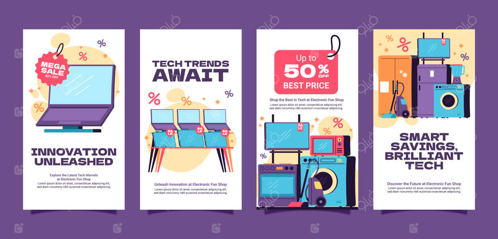 قصه‌های اینستاگرام فروشگاه الکترونیکی با طراحی دستی