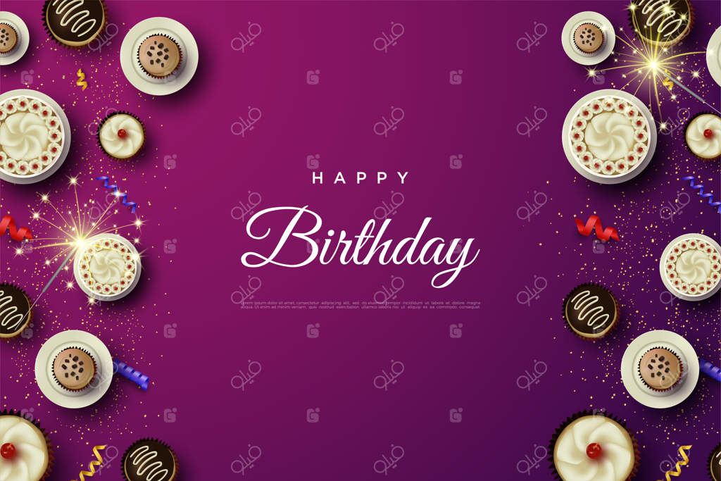 پس‌زمینه تولد مبارک با کیک‌های مختلف