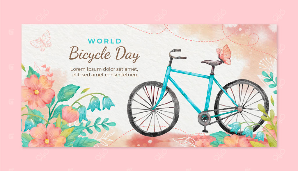 پترن بنر روز جهانی دوچرخه با تم آبرنگی