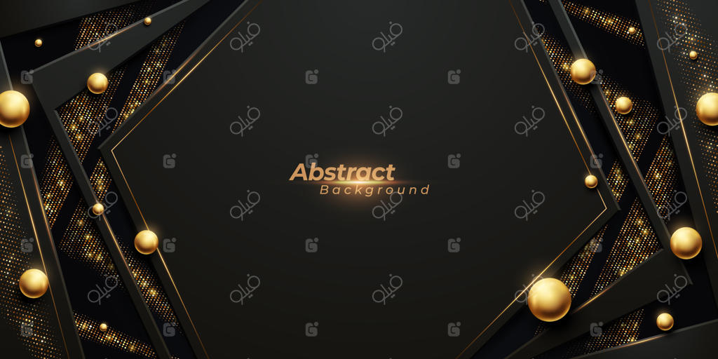زمینه‌ای لوکس و انتزاعی با نوارهای طلایی درخشان و مهره‌های براق و طلایی.