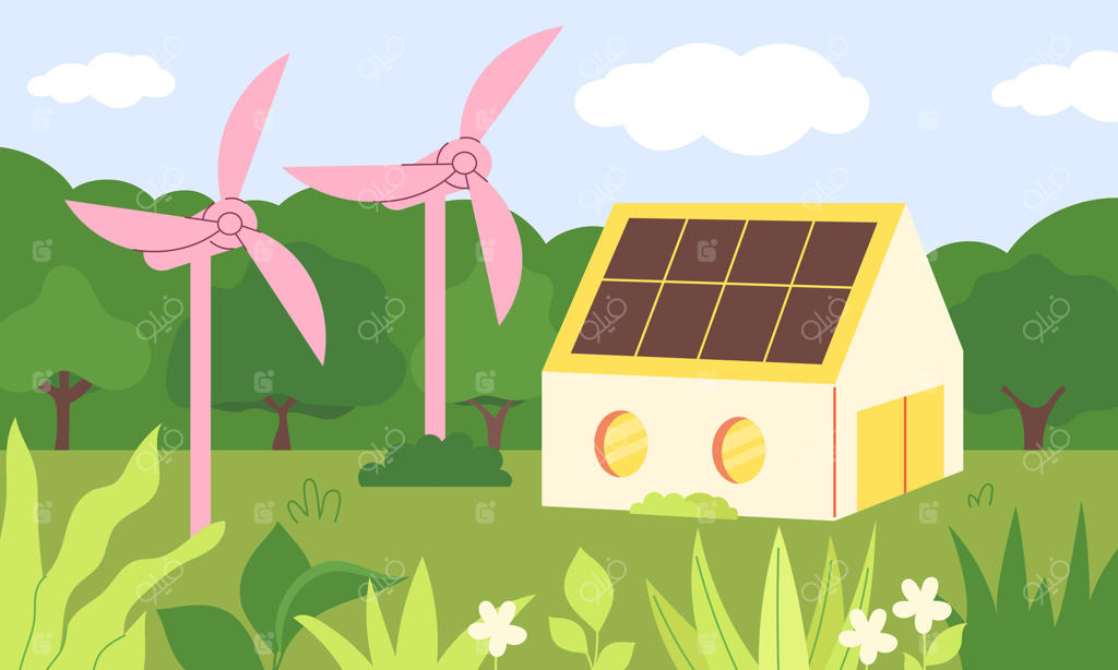 مفهوم بوم‌شناسی و انرژی سبز؛ خانه‌ای با پنل‌های خورشیدی در قلب جنگل