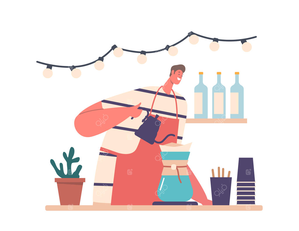 باریستا در حال تهیه قهوه با استفاده از قهوه‌ساز کمکس و کتری مخصوص - روش‌های جایگزین دم‌آوری قهوه