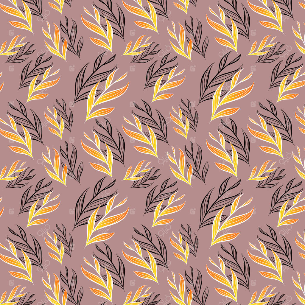 برگ‌های طلایی و سیاه با طرحی در خط - پترن یکپارچه. زمینه صورتی با چاپ لوکس. پس‌زمینه باغ و گیاه‌شناسی.