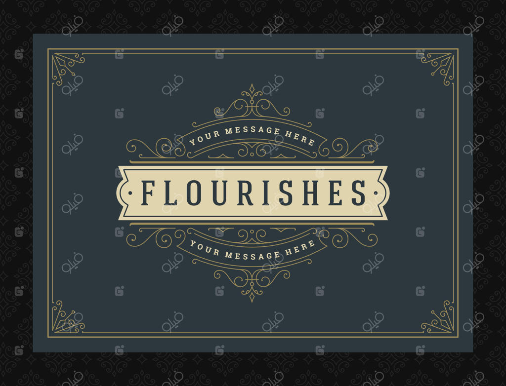 کارت پستال قدیمی با طراحی قاب وینتیج با خطوط تزئینی و کالیگرافی