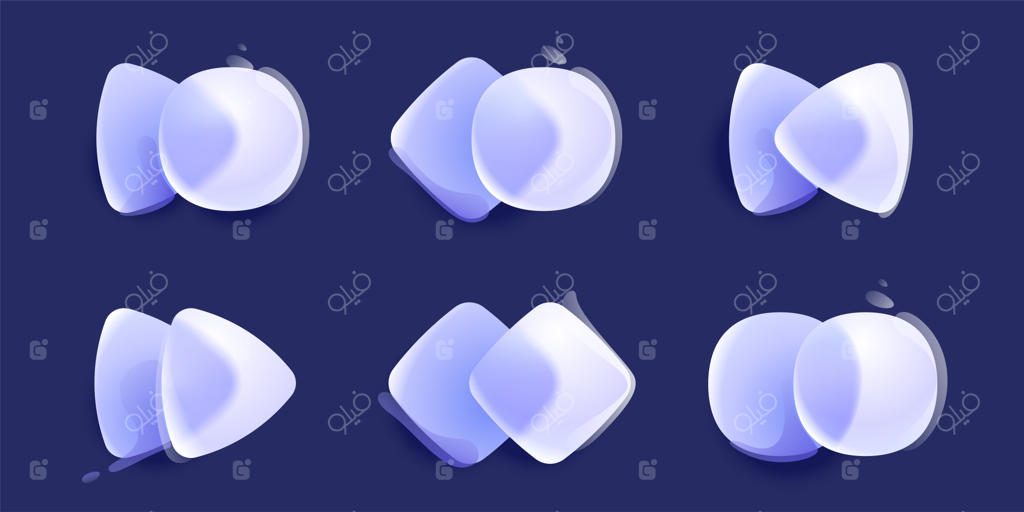 مجموعه آیکون‌های یاسی با اشکال متداخل مثلث، لوزی و دایره به سبک گلس‌مورفیسم