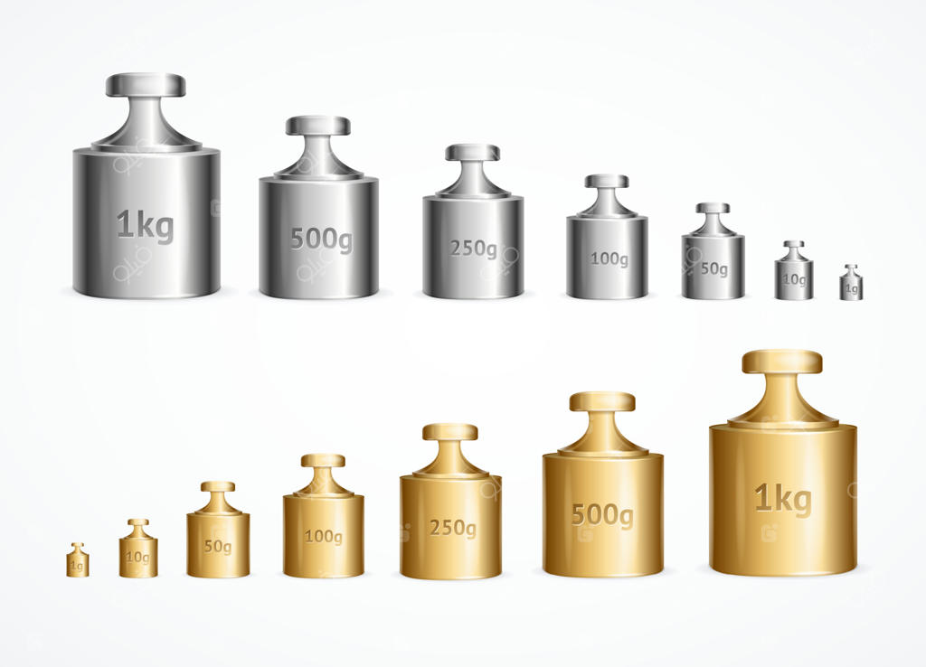 مجموعه وزنه‌های کالیبراسیون سه‌بعدی و واقع‌گرایانه برای آزمایشگاه. وکتور