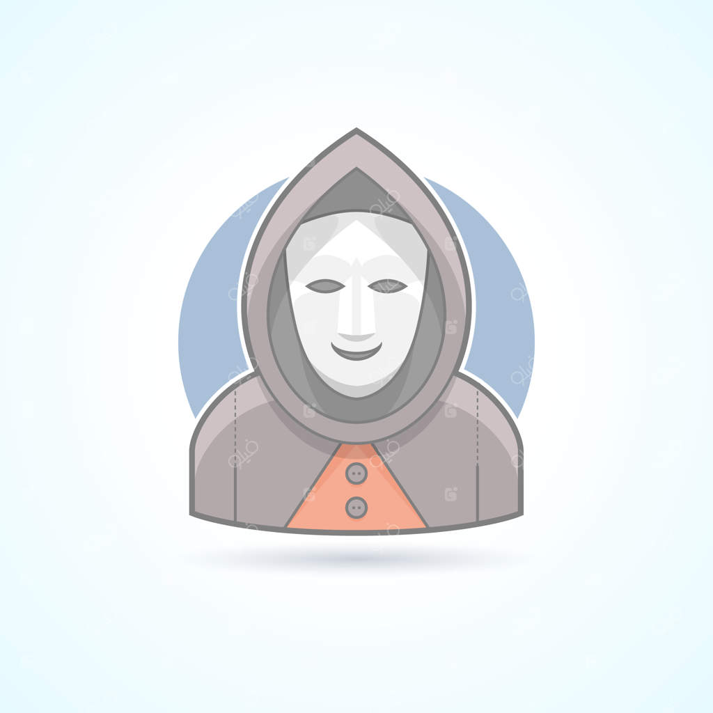 آیکون ناشناس، غریبه، مرد ماسک‌دار، مرد مرموز. تصویر آواتار و شخص. سبک رنگی و خط‌کشی شده.