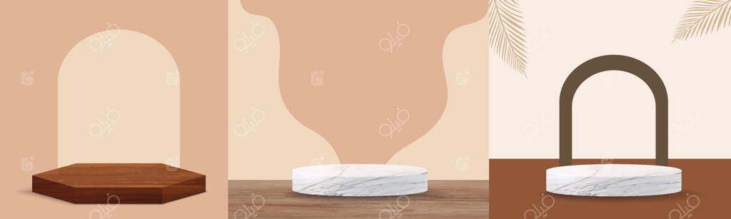 پایه نمایش محصول مدرن و مینیمالیستی با طراحی سه‌بعدی و دیوار تمیز برای موکاپ انتزاعی