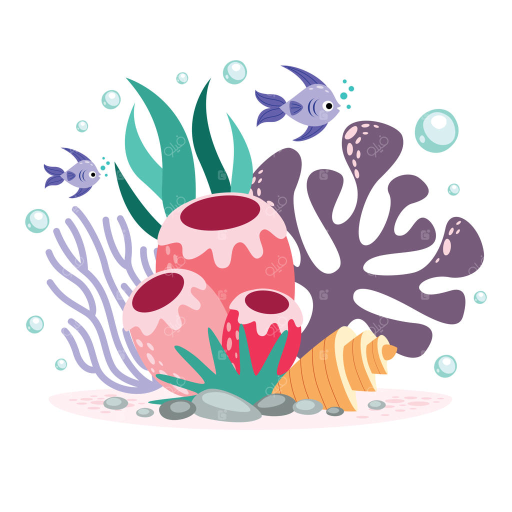 نقاشی مسطح از مرجان‌های رنگارنگ