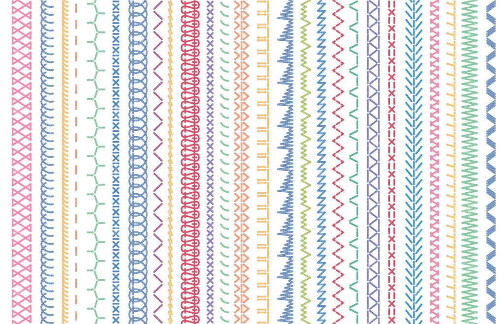 الگوهای دوخت درزها: هنر سوزن‌دوزی و الگوسازی خیاطی با طرح‌های مد و دوخت‌های رنگارنگ، مجموعه‌ای از الگوهای تصویری وکتوری