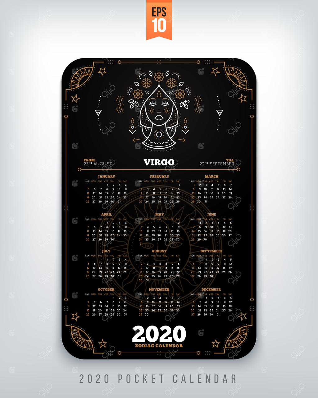 تقویم جیبی سال ماهی در قالب عمودی با طرح مشکی - مفهوم و تصویرسازی