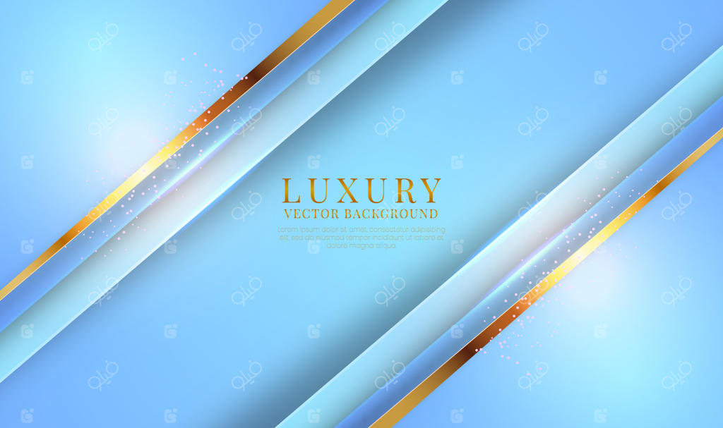 پس‌زمینه سه‌بعدی و لوکس آبی انتزاعی با خطوط طلایی فلزی