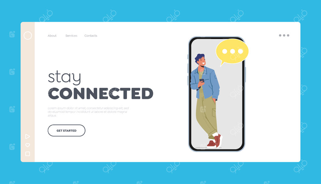 قالب صفحه فرود ارتباطات موبایل - نوجوان با لبخند و گوشی همراه در حال مکالمه