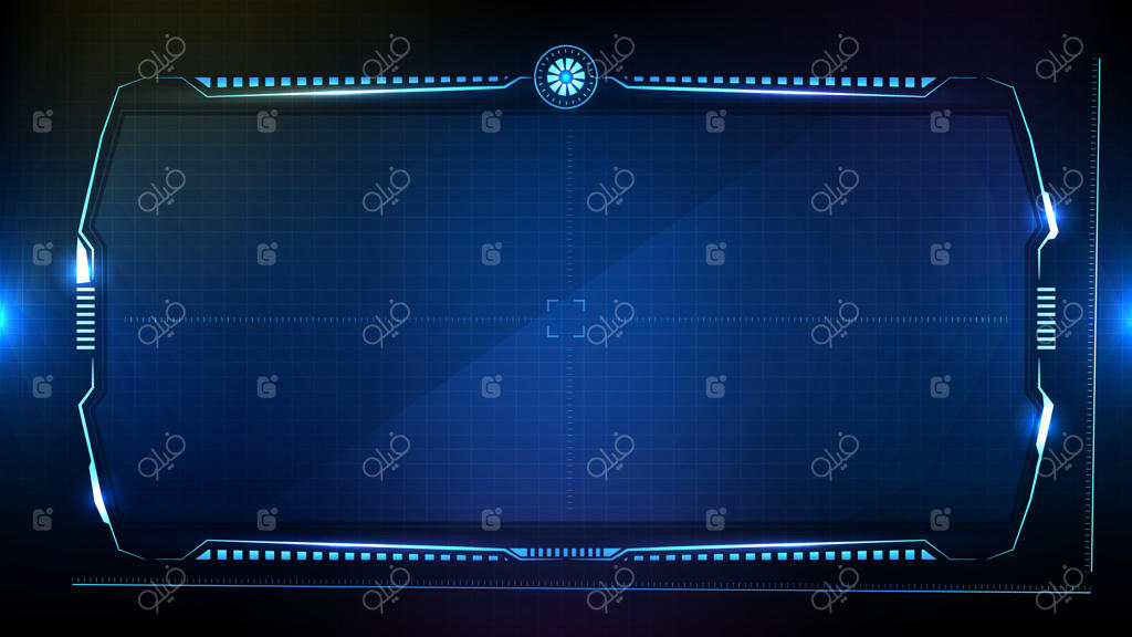 پس‌زمینه آینده‌نگر انتزاعی: قاب فناوری درخشان آبی علمی تخیلی به همراه رابط کاربری هاد