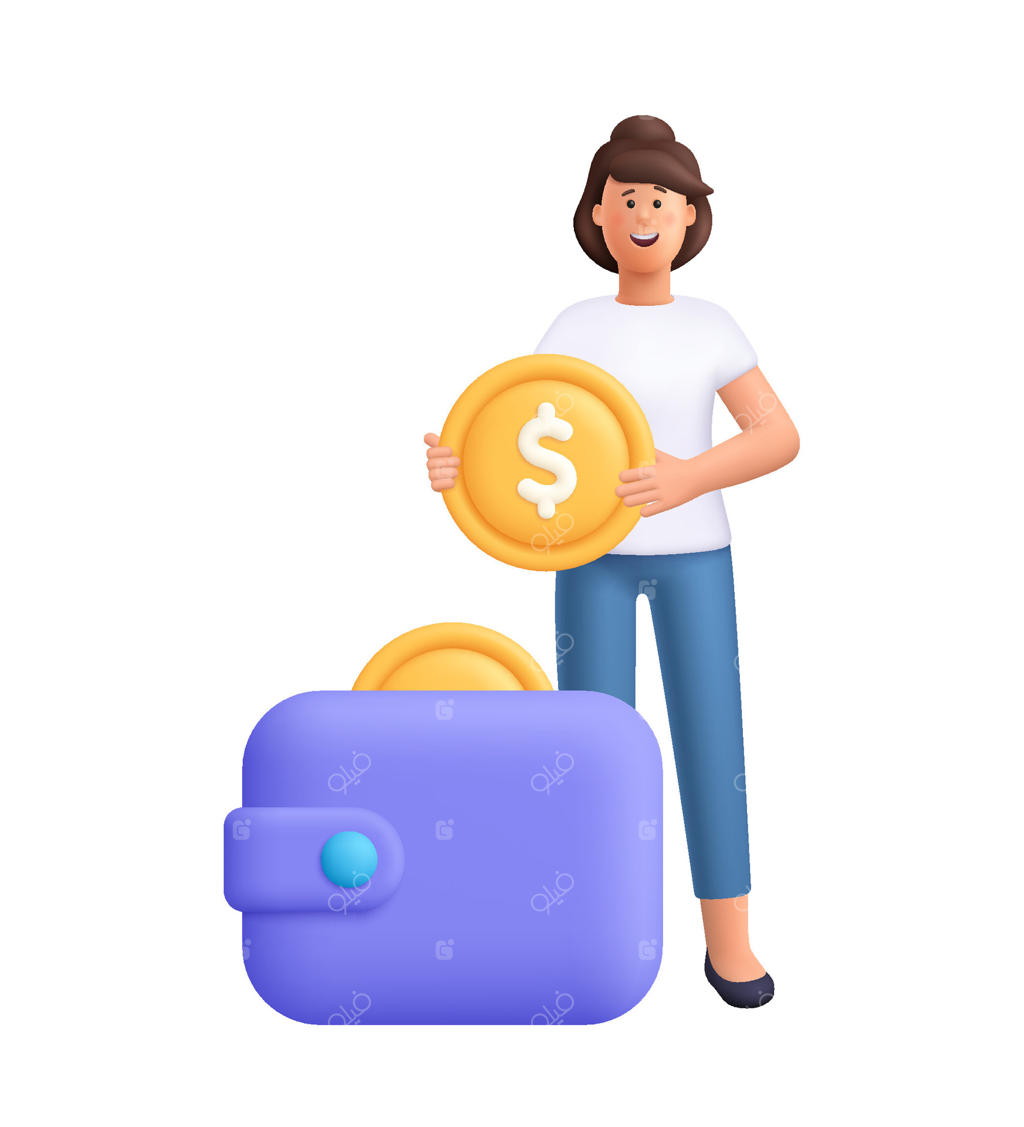 فردی که سکه و کیف پول حرفه‌ای در دست دارد - وکتور